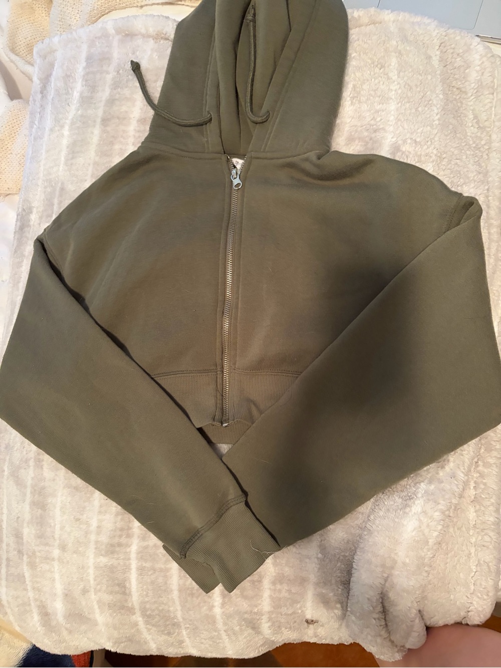 refuge Olive Cropped Zip Hoodie